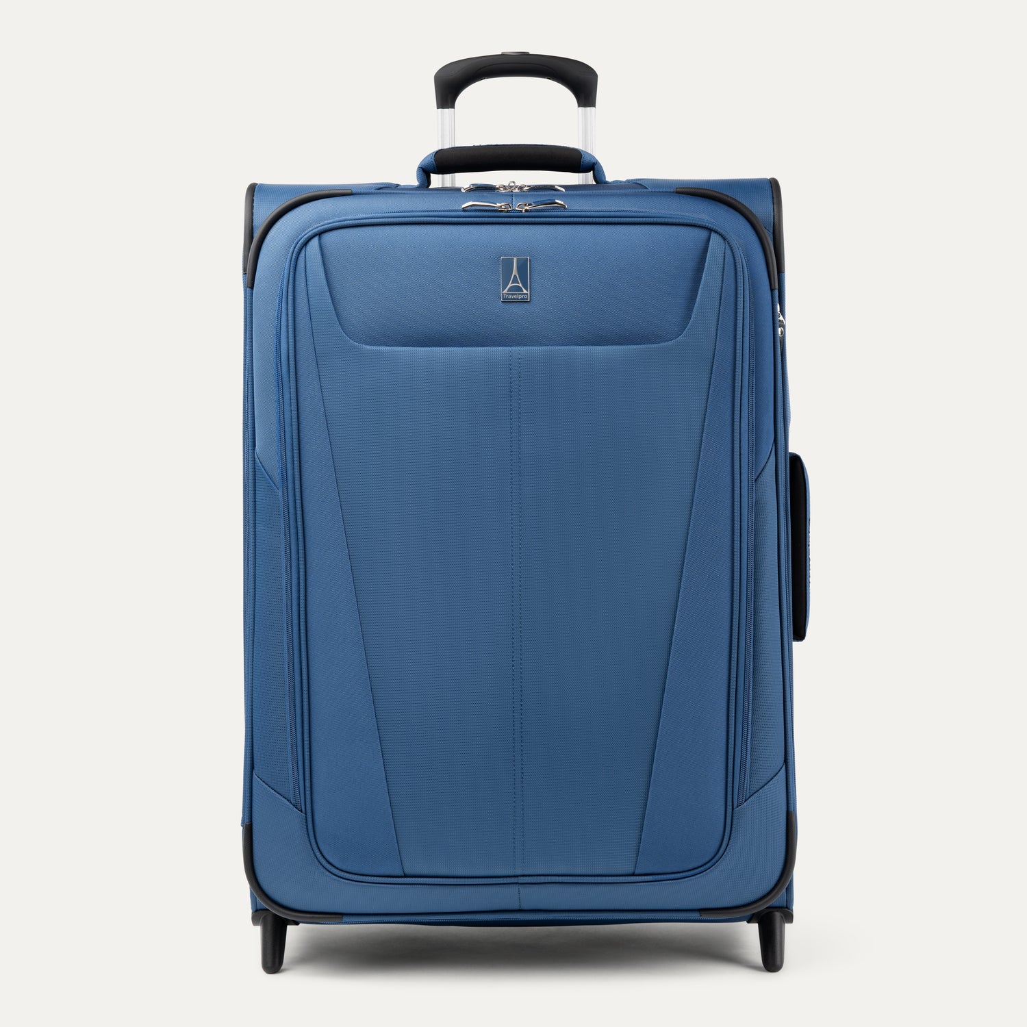 Front view of Maxlite 5 Medium Check-In Expandable Spinner in Ensign Blue, featuring sleek contouring and 4-wheel spinners.
