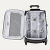 Open black suitcase with interior organization panels on a white background