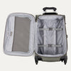 Open suitcase with wheels on a white background