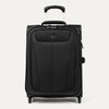 A black Travelpro Maxlite 5 international carry-on expandable rollaboard suitcase with four wheels and a telescopic handle.