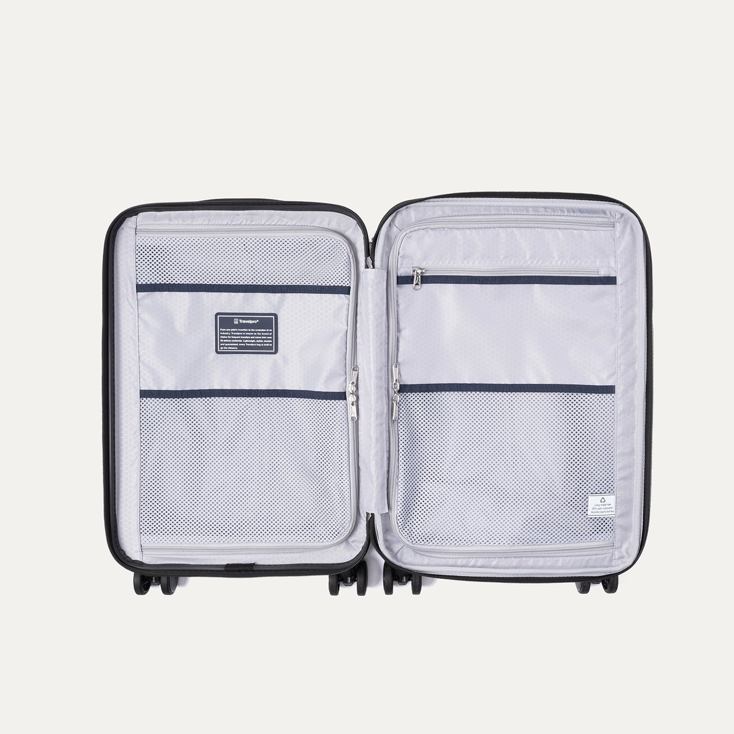 Interior view of Maxlite Air V2 featuring dual mesh zippered compartments for organized packing.