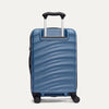 Rear view of Travelpro Maxlite Air V2 Spinner in Ensign Blue, showing the extended telescopic handle and side carry handle