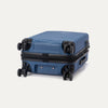 Bottom view of Travelpro Maxlite Air V2 Spinner in Ensign Blue, featuring dual spinner wheels and visible side carry handle.
