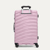 Rear view of Travelpro Maxlite Air V2 Check-In Spinner in Orchid Pink, showing the extended telescopic handle and side carry handle