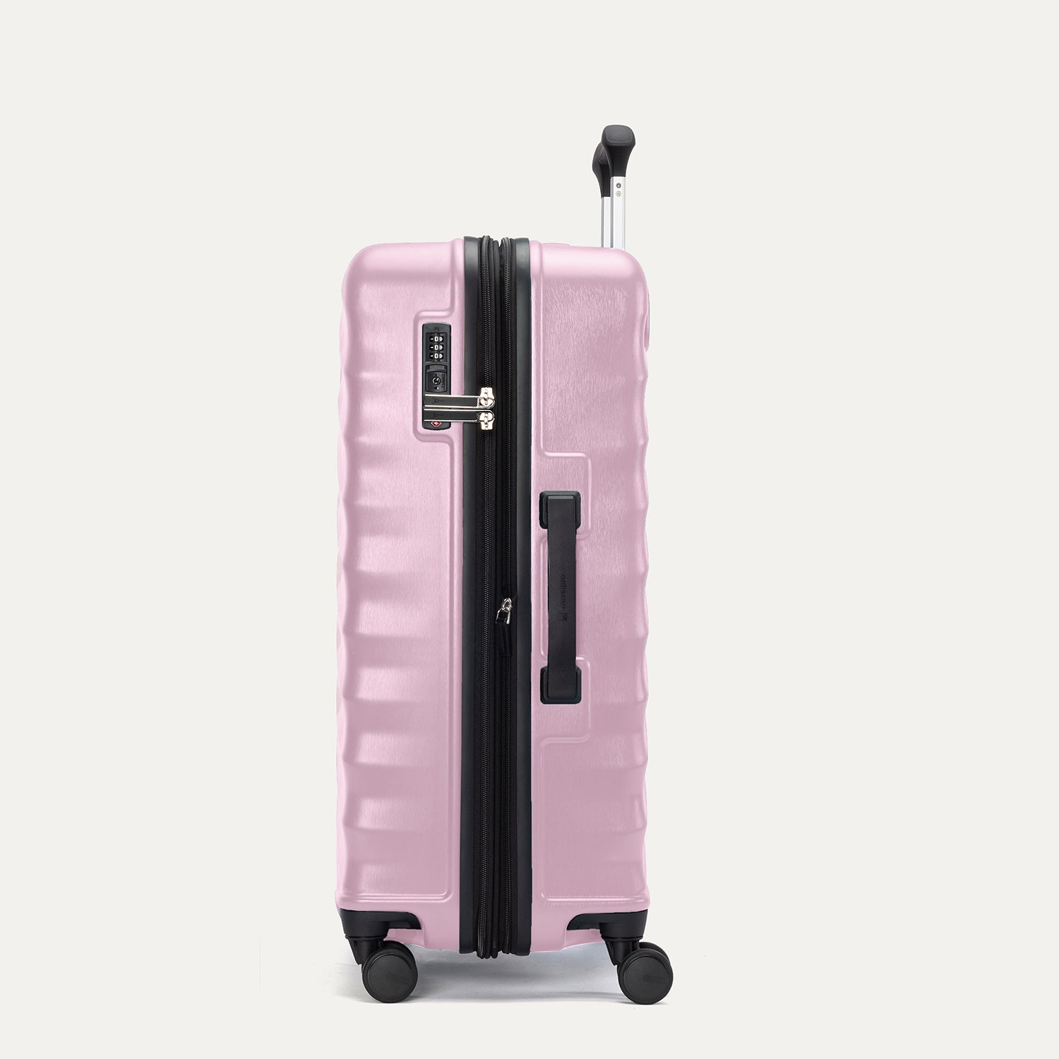 Side view of Travelpro Maxlite Air V2 checked in Spinner in Orchid Pink, showing expandable zipper and Low-Profile Side Carry Handles.