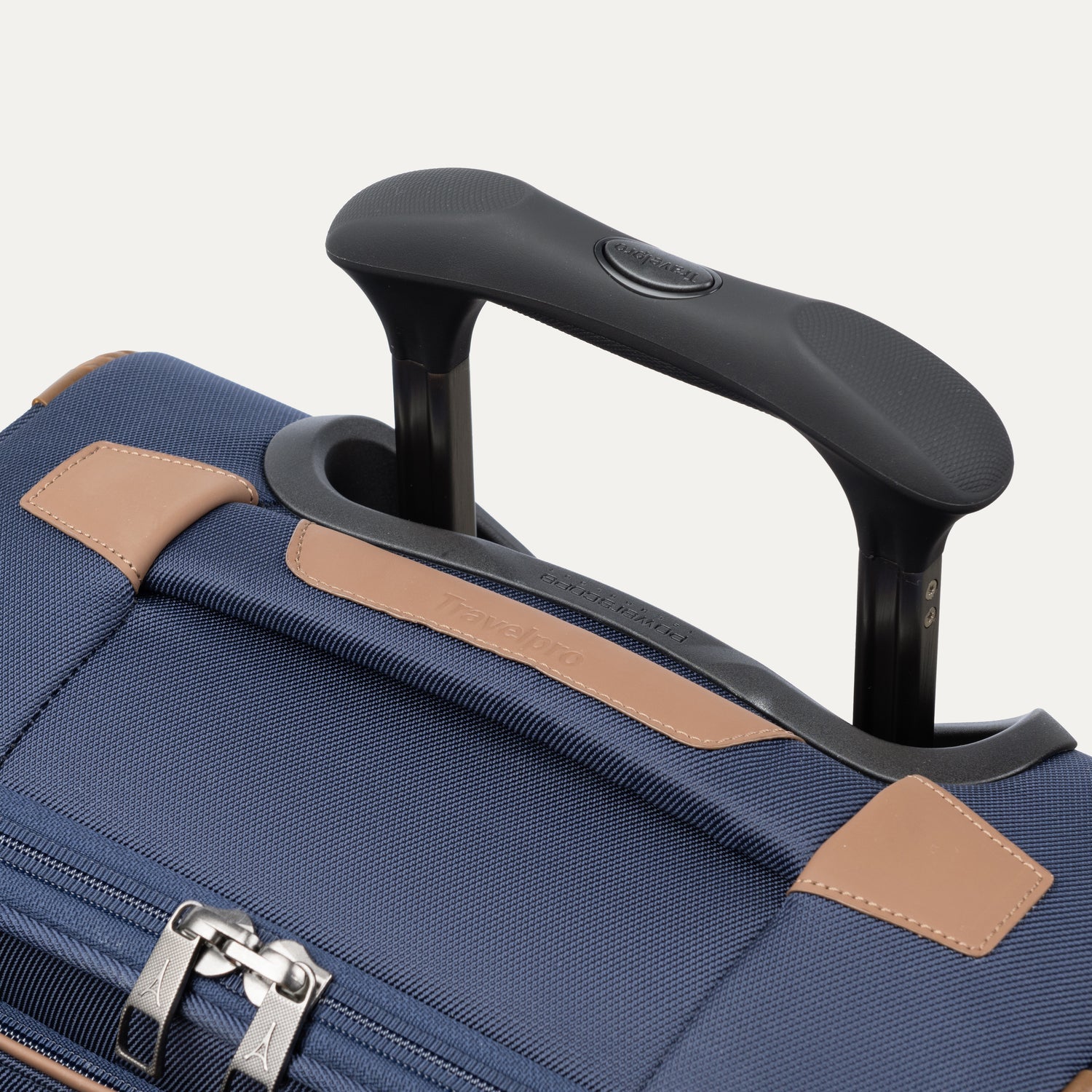 Close-up of a blue suitcase handle