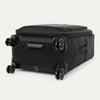 Black suitcase with black wheels on a white background