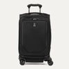 Front view of Travelpro Crew Classic Carry-On Spinner in Black, featuring PowerScope Lite Handle and reinforced corners.