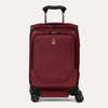 Front view of Travelpro Crew Classic Carry-On Spinner in Rosewood Red, featuring PowerScope Lite Handle and reinforced corners.