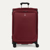 Front view of Travelpro Crew Classic Medium Check-In Expandable Spinner in Rosewood Red, featuring 360° Spinner Wheels and reinforced corners.