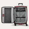 Interior view of Crew™ Classic Spinner in Rosewood Red, featuring adjustable compression straps and a zippered mesh divider.