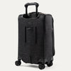 Black suitcase with wheels and handle on a white background