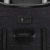 Close-up of a black suitcase with a USB port and Travelpro branding.