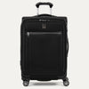 Front view of Travelpro Platinum Elite Medium Check-In Expandable Spinner in Shadow Black, featuring 360° Spinner Wheels.