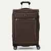 Front view of Travelpro Platinum Elite Medium Check-In Expandable Spinner in Rich Espresso, featuring 360° Spinner Wheels.