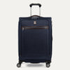 Front view of Travelpro Platinum Elite Medium Check-In Expandable Spinner in True Navy, featuring 360° Spinner Wheels.