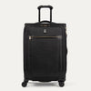 Front view of Travelpro Platinum Elite Carry-On Expandable Spinner in Intrigue Black, featuring 360° Spinner Wheels.
