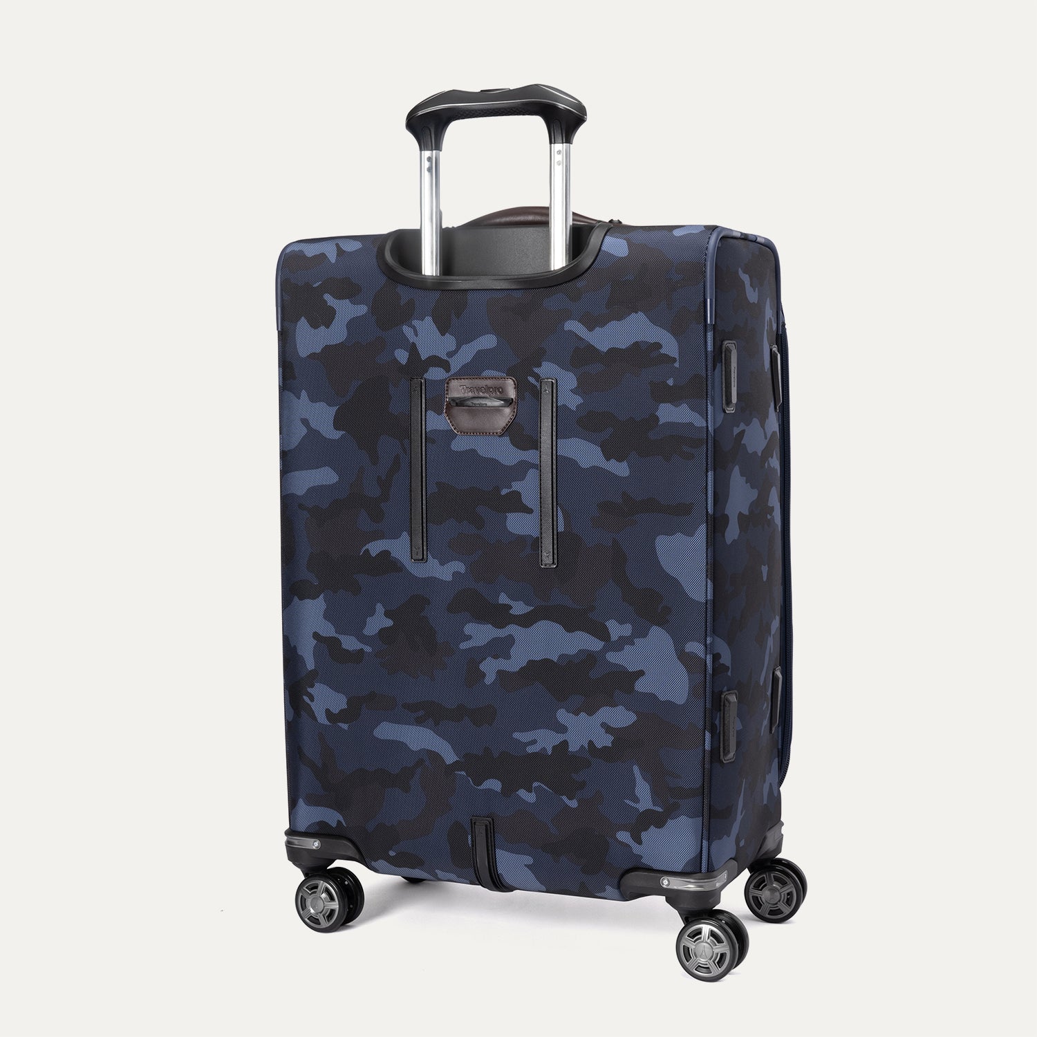 Platinum® Elite Medium Check-In Spinner in Camouflage featuring an extended telescoping handle and smooth-rolling spinner wheels