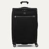 Front-facing Travelpro Platinum Elite Large Expandable Spinner in Shadow Black, with streamlined front zipper pocket.