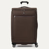 Front view of Travelpro Platinum Elite Large Check-In Expandable Spinner in Rich Espresso, with matching top handle and front zip pocket.
