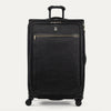 Front-facing Travelpro Platinum Elite Large Expandable Spinner in Intrigue Black, with matte black trim and spinner wheels.