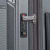 Close-up of a gray suitcase with a combination lock