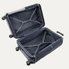 Open gray suitcase on a white background