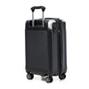 Black suitcase with wheels and a handle on a white background