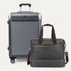 Gray suitcase and duffel bag with handle on a white background