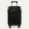 Front view of Travelpro Platinum Elite Compact Carry-On Business Plus Hardside Spinner in Black, featuring PowerScope Extension Handle.
