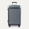 Front view of Travelpro Platinum Elite Large Check-In Expandable Hardside Spinner in Vintage Grey, featuring a textured polycarbonate shell and PowerScope Extension Handle.