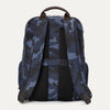 Rear view of the Platinum® Elite Business Backpack in blue camouflage, showing padded adjustable shoulder straps and a breathable mesh back panel.