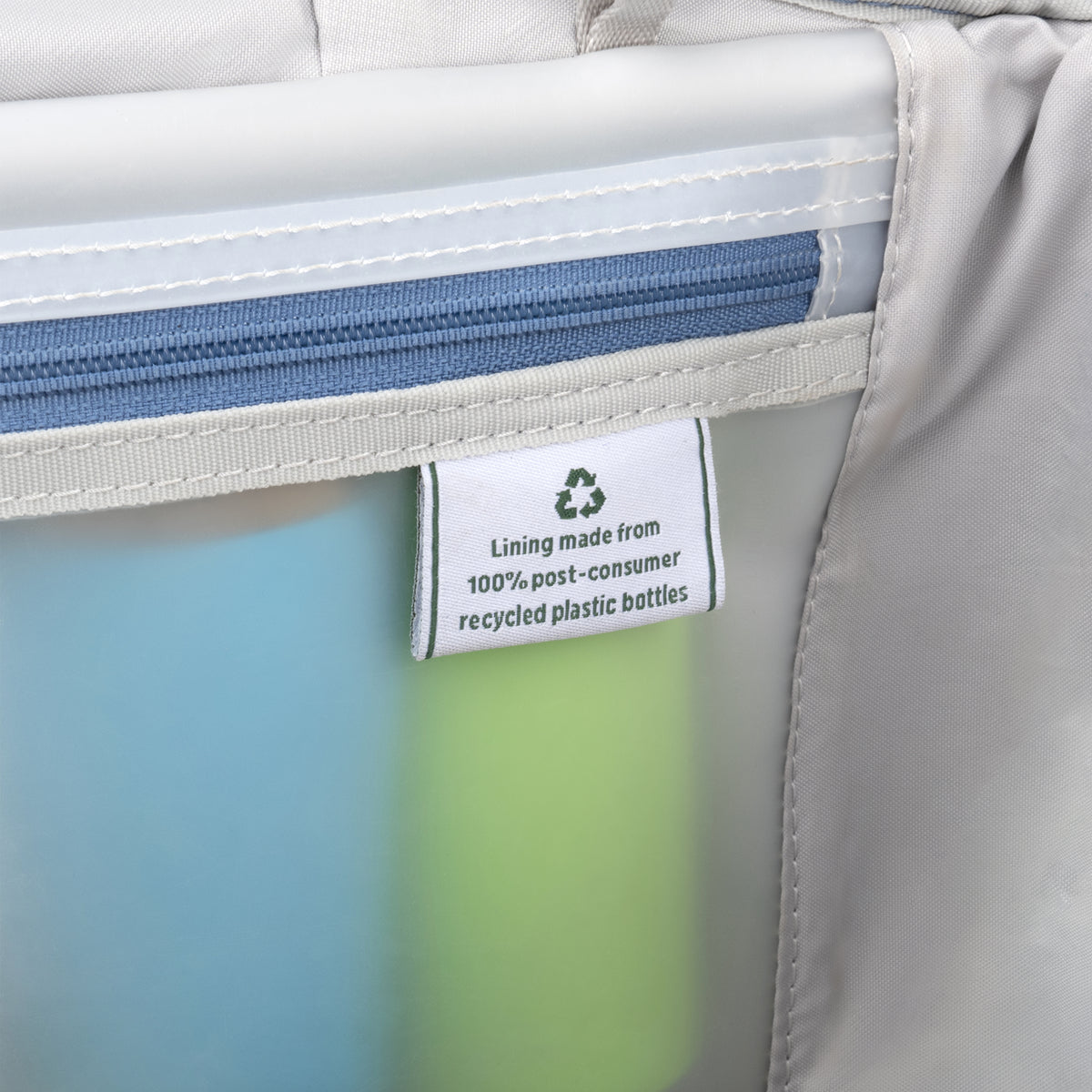 Close-up of a product with a recycling label