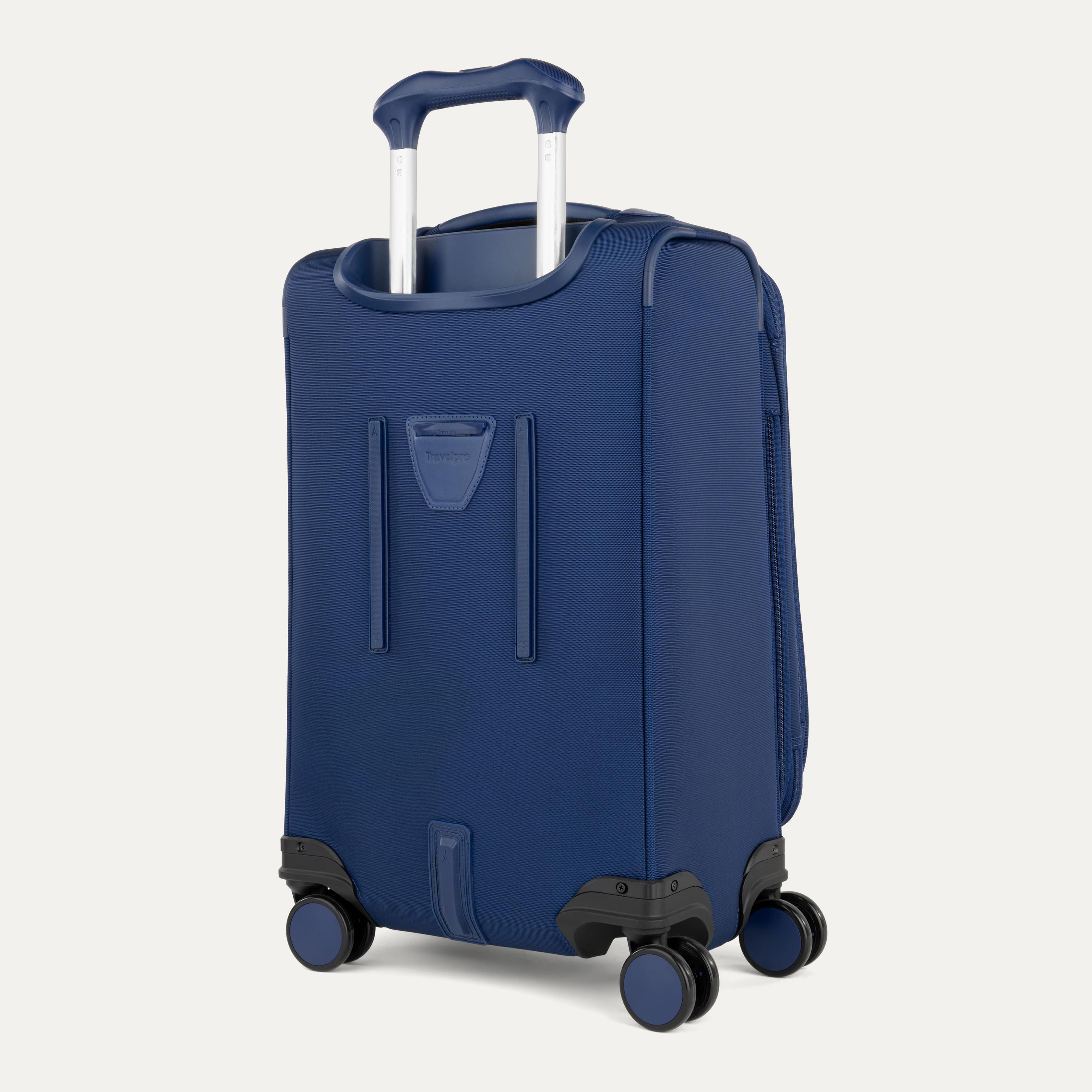 Back of VersaPack®+ Soft Sided Carry-On Spinner with Pockets and Organizer in Blue