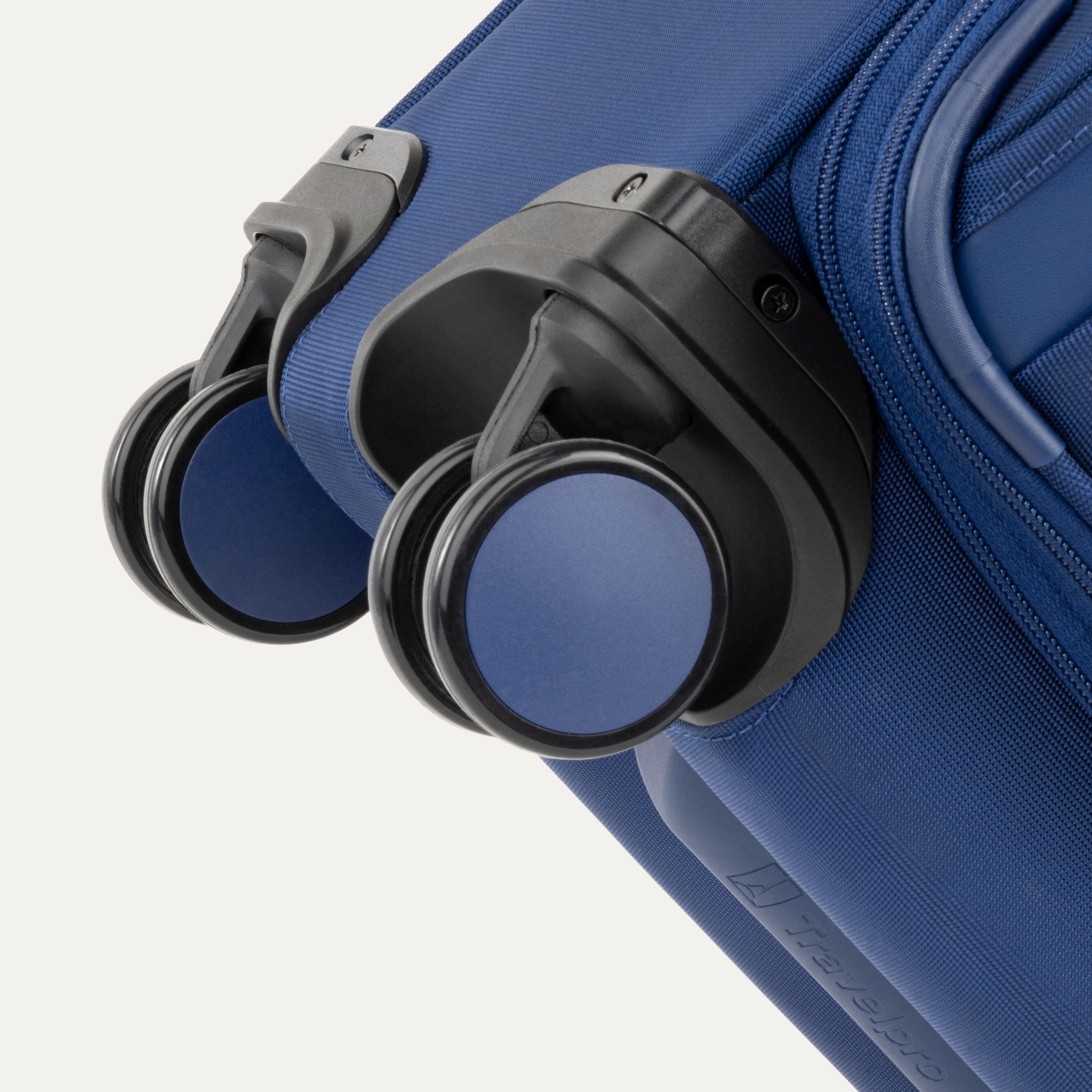 MagnaTrac Self-Aligning Spinner Wheels of the Blue VersaPack+ Soft Sided Carry-On Spinner