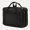 Slanted rear view of the Travelpro® Altitude™ Full Expansion Brief in black, featuring dual top carry handles and a large rear slip pocket for quick-access storage, along with side D-rings for attaching the adjustable shoulder strap.