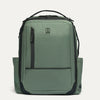 Green backpack with black accents on a white background