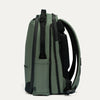 Green backpack with black straps on a white background