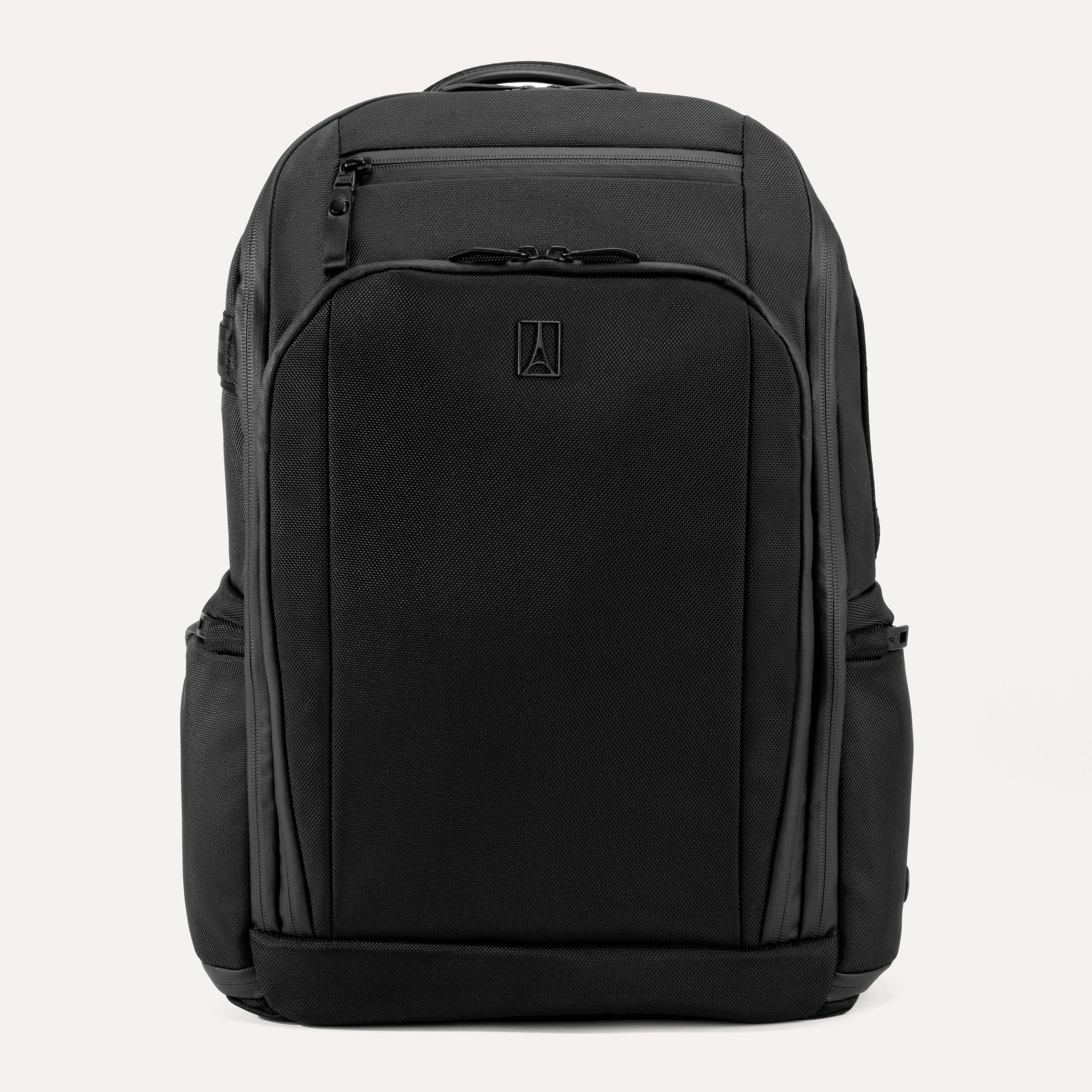 Black backpack on a white background