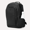 Front angle of Travelpro Altitude All-Purpose Laptop Backpack in Jet Black, showing exterior pocket with bottle storage.