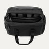 Top-down view of the Travelpro Altitude Day-to-Day Duffel in Jet Black, showing interior compartments and padded laptop sleeve.