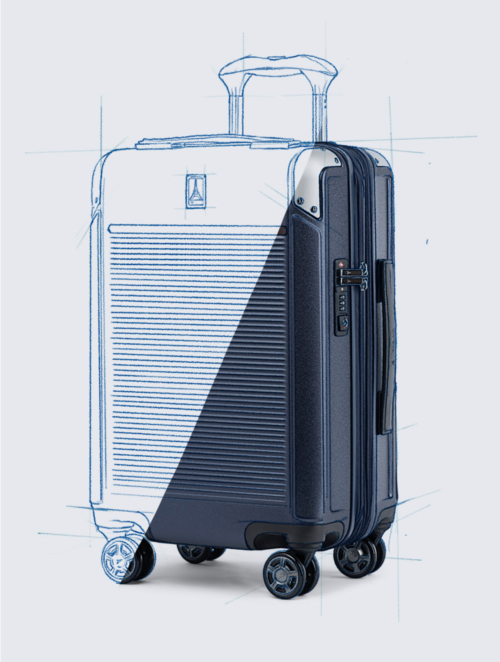hardside luggage half sketched and half photo