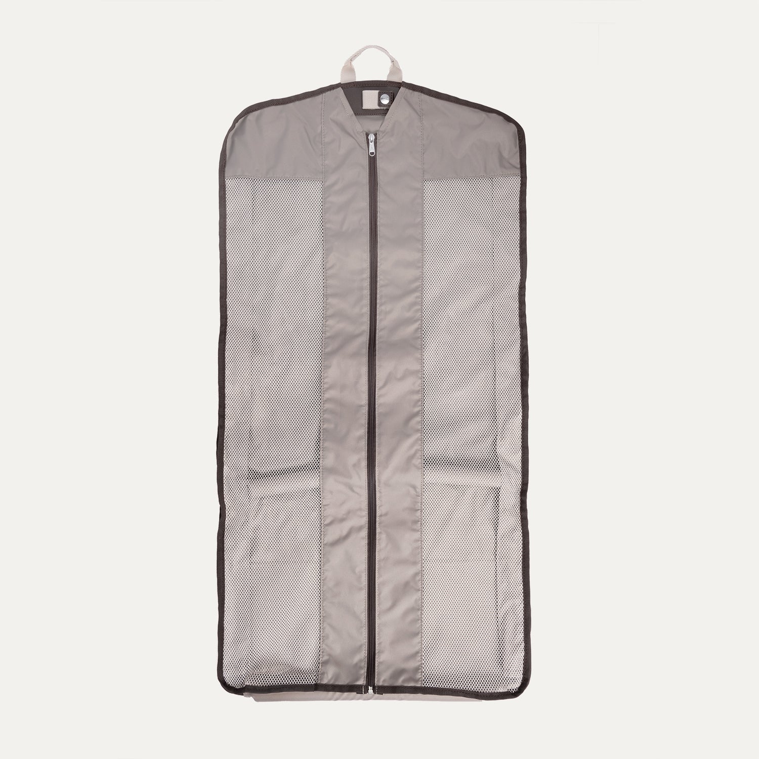 Full-length view of the Travelpro garment bag, featuring mesh panels and a zippered main closure for breathable suit protection.