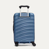 Rear view of Travelpro Maxlite Air V2 Expandable Spinner in Ensign Blue, showing extended handle and ripple-textured shell.