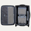 Open suitcase with interior compartments on a white background