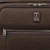 Close-up of a brown suitcase with zipper and travelpro logo