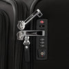 Close-up of a suitcase zipper and lock mechanism.