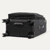 Black suitcase with black wheels on a white background