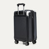 Slanted rear view of Travelpro Platinum Elite Hardside Spinner in Black, showing USB Charging Port and PowerScope Extension Handle.