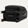 Black suitcase with black wheels on a white background